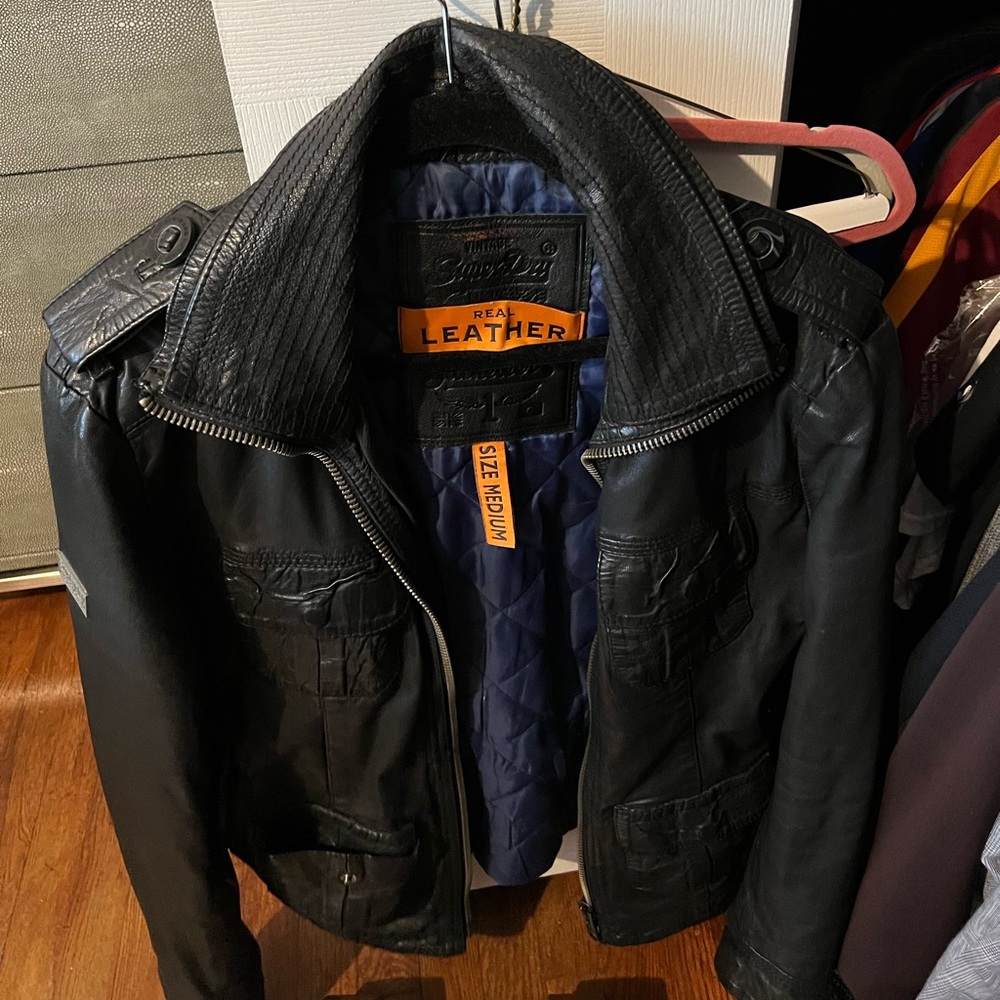 Superdry mens leather jacket M